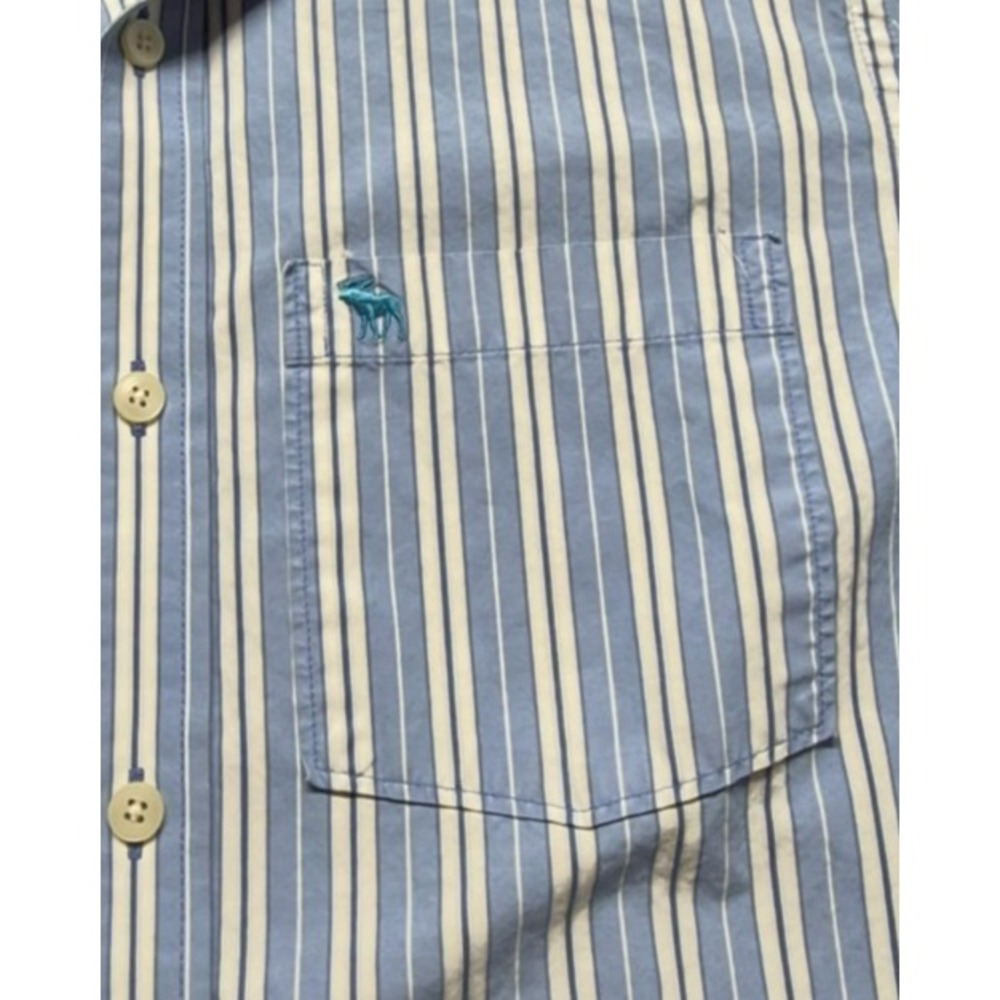 Abercrombie & Fitch Muscle‎ men's blue/white strip button down LS shirts sz. M - Picture 4 of 10